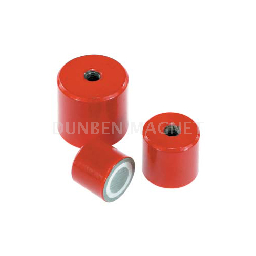 Alnico deep pot holding magnet with inner thread ,Holding Pot Magnet with red enamel lacquered coating, and internal threaded, Red AlNiCo Deep Pot magnets