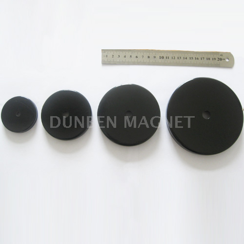 Powerful black ferrite ceramic round base shallow pot magnet,Ferrite Holding Magnet,Ferrite Pot Magnet with borehole,Hard Ferrite Eyebolt Ring Magnet