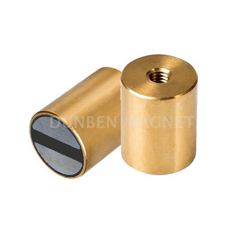 NdFeB Bi-pole Magnets with internal thread, Bi-pole Neodymium Deep Pot Holding Magnets , Bar rod magnets Neodymium-iron-boron with brass body , magnets with cylindrical pot, cylindrical NdFeB magnet